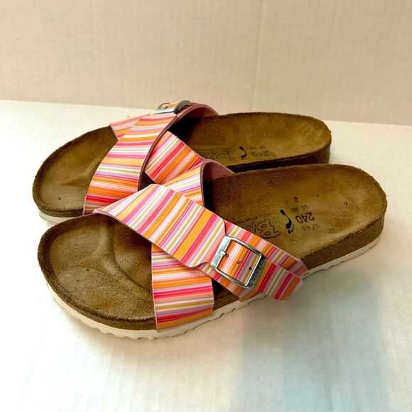 Birkenstock Womens Birki’s Santos’s X Strap Striped Slides Sandals Size 37 - Picture 1 of 8